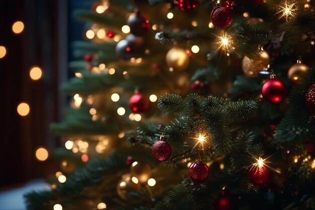 Arbre de Noël décoré la nuit sur fond de veille de Noël ai générative