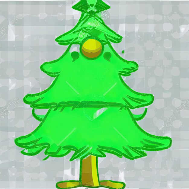 Arbre de Noël de dessin animé Objets de couleur verte sur Noël