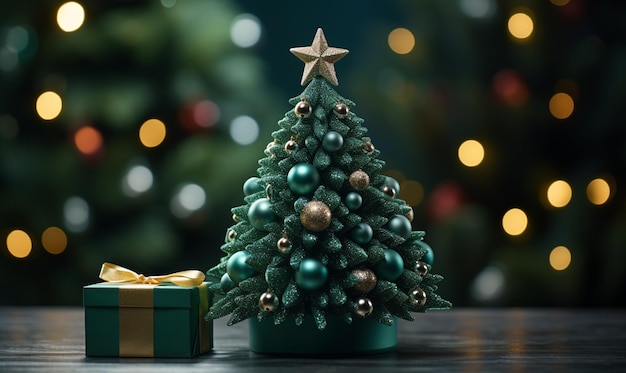 Arbre de Noël doré et vert et boîtes cadeaux Arrière-plan de Noël avec espace de copie