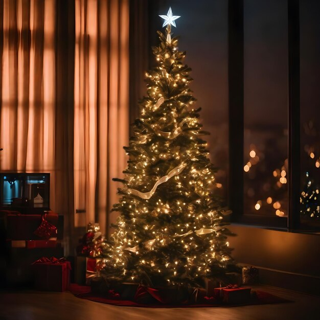 Arbre de Noël avec éclairage dans le salon