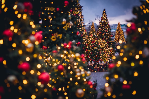 Photo arbre de noël éclairé la nuit