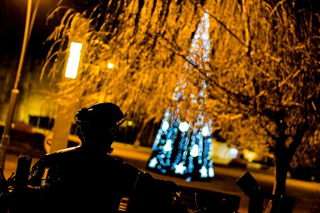 Photo arbre de noël éclairé la nuit