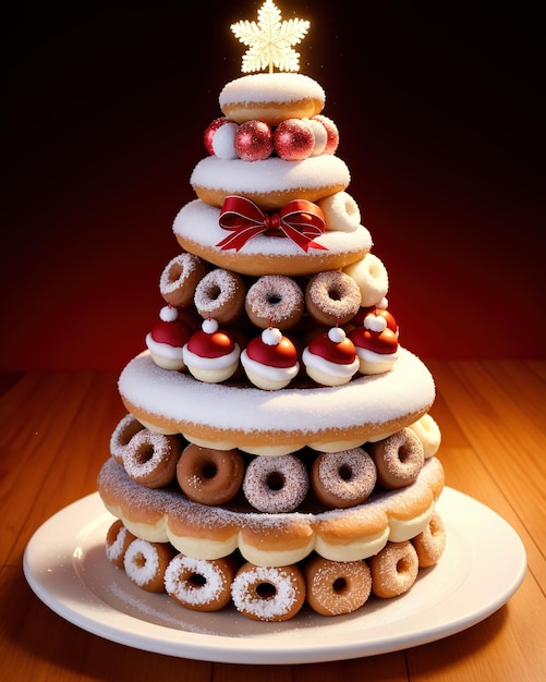 Un arbre de Noël est sur une assiette avec un arc rouge.