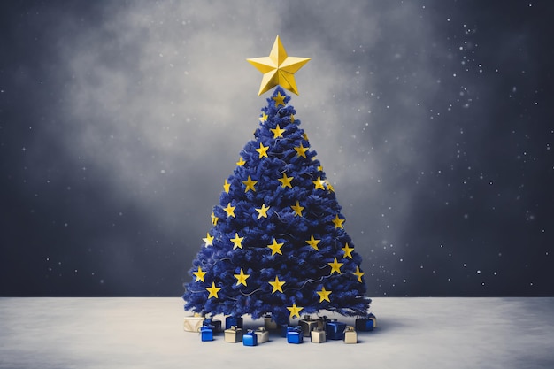 Arbre de Noël en Europe Les couleurs du drapeau de l'UnionArbre de noël bleu avec des jouets d'arbre de noël en étoile