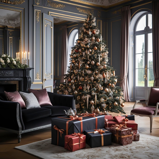 Un arbre de Noël festif avec des cadeaux en dessous Noël Magie Joyeux Enjouement Un rêve de Noël