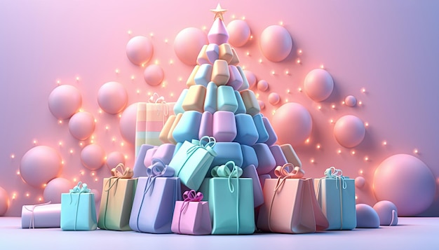 Arbre de Noël à fond pastel en gradient 3D