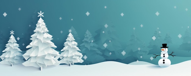 Arbre de Noël d'hiver avec un bonhomme de neige dans le paysage Banner Copier l'espace Génératif ai