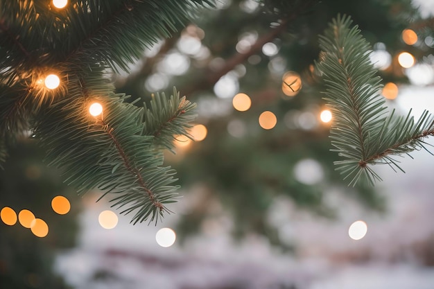 Arbre de Noël avec des lumières et un arbre de Noël en arrière-plan