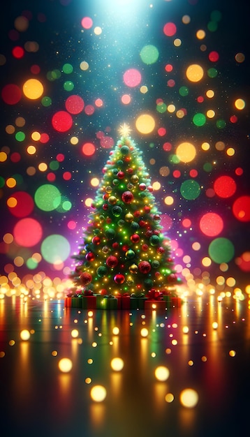 Arbre de Noël avec des lumières bokeh en arrière-plan