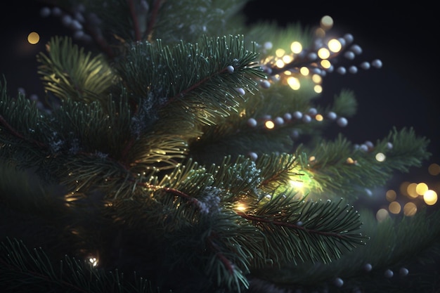 Un arbre de Noël avec des lumières et un fond noir