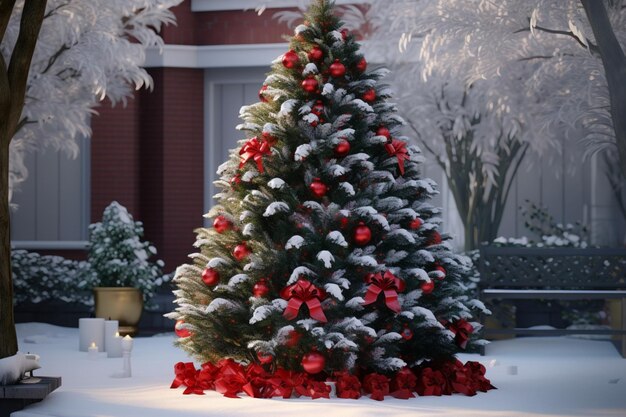 Arbre de Noël magnifiquement décoré en plein air