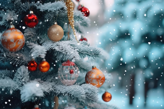 Arbre de Noël avec de la neige se bouchent