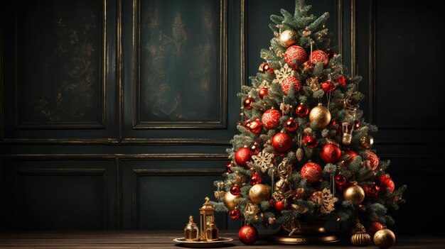 Arbre de Noël orné d'or avec ornement de patchwork doré cœurs d'étoiles artificiels cadeaux pour la nouvelle année