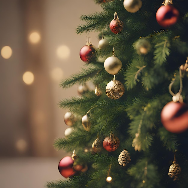 un arbre de Noël avec des ornements rouges et un fond blanc