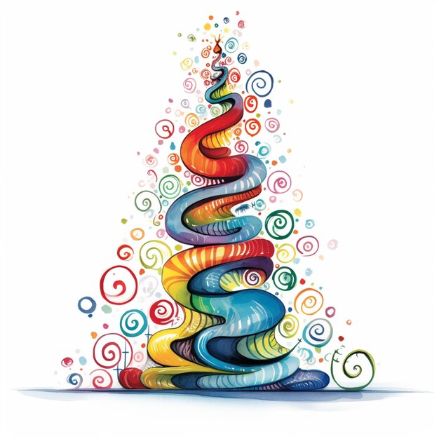 arbre de Noël en spirale aux couleurs vives avec des étoiles et des tourbillons ai générative