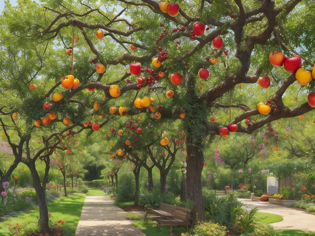 Photo un arbre avec de nombreux fruits qui y pendent