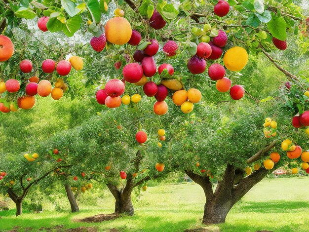 Photo un arbre avec de nombreux fruits qui y pendent