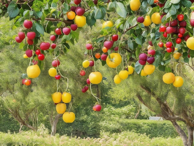 Photo un arbre avec de nombreux fruits qui y pendent