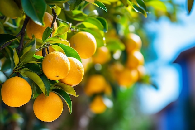 Un arbre avec des oranges dessus et le mot orange sur le côté