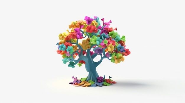 Un arbre avec des papillons colorés dessus