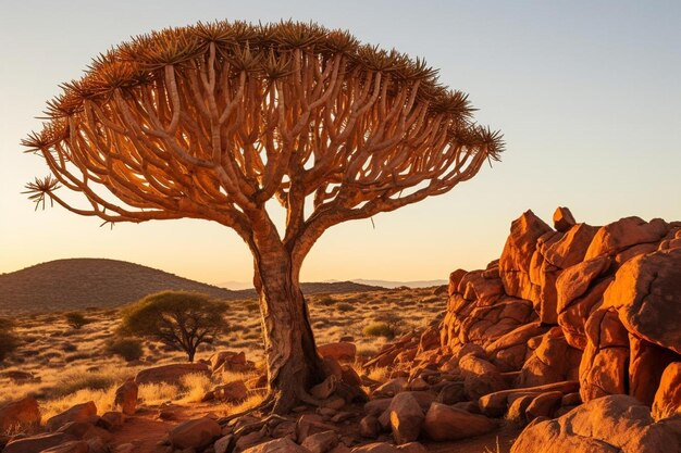 un arbre avec un paysage désertique en arrière-plan