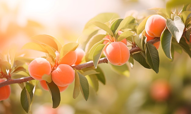 Arbre de pêche en gros plan arrière-plan du verger fruitier avec l'espace de copie ai généré