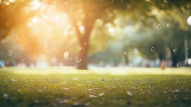 Arbre et pelouse dans la nature avec un bel arrière-plan de lumière solaire