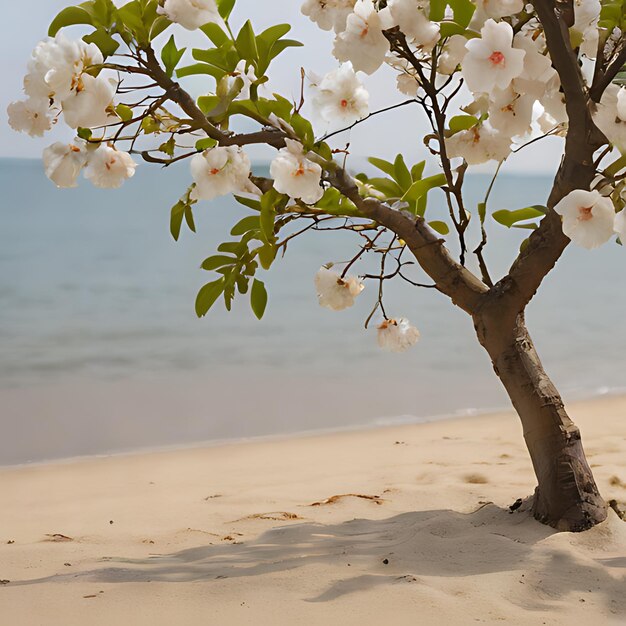 Photo un arbre sur la plage avec l'océan en arrière-plan