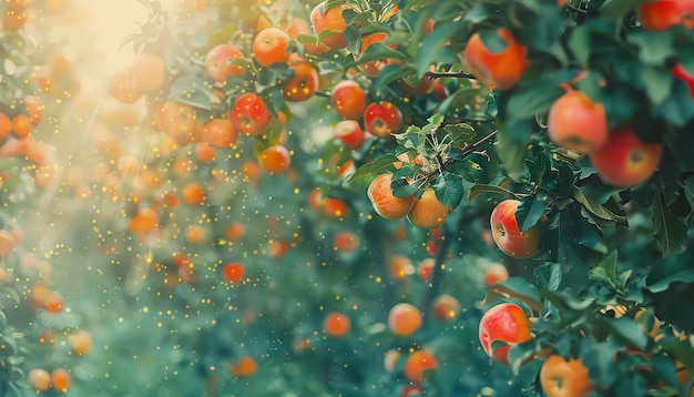 Photo un arbre plein de pommes avec un ciel bleu en arrière-plan