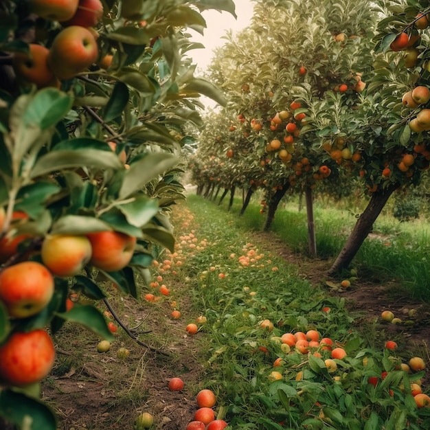 Un arbre avec des pommes dessus qui est au soleil