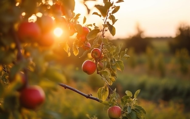 Un arbre avec des pommes rouges dessus