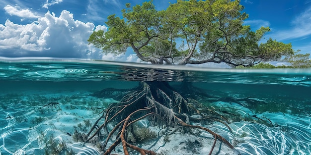 Photo un arbre pousse dans l'eau.