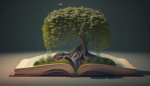 Arbre qui pousse à partir d'un livre ouvert Generative Ai