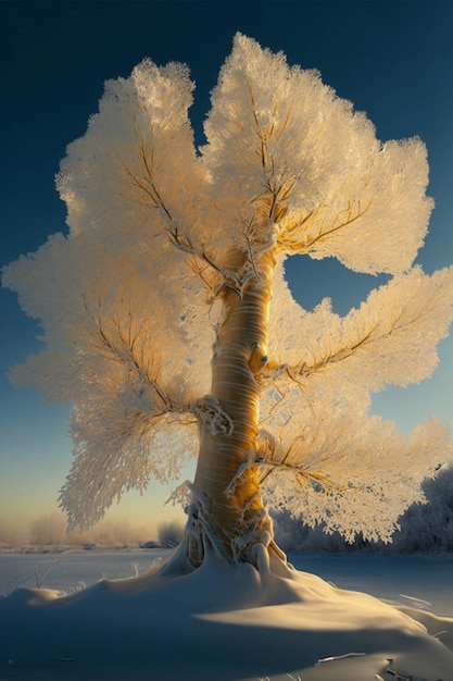 Arbre qui se tient dans la neige ai générative