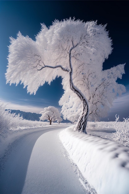 Arbre qui se tient dans la neige ai générative