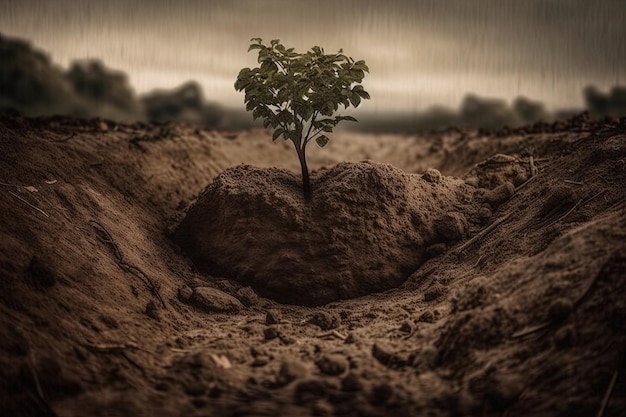 Un arbre qui sort d'un trou dans le sol