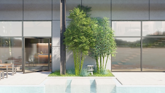 Photo arbre réaliste 3d avec visualisation de jardin design de luxe photo premium