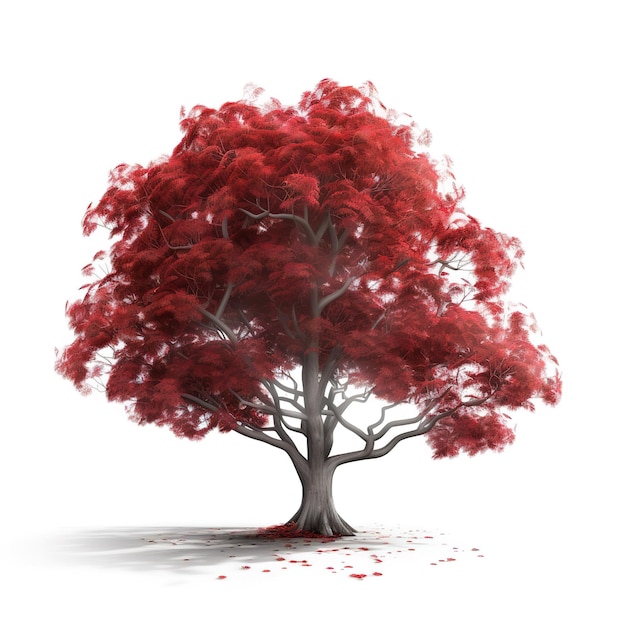 Un arbre rouge avec une feuille rouge dessus