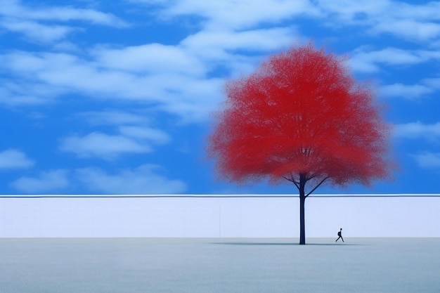 Arbre rouge sur un fond de ciel bleu