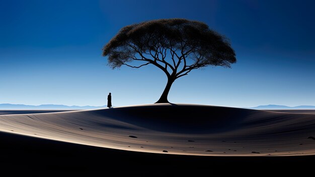 Photo un arbre sur le sable est au milieu du désert