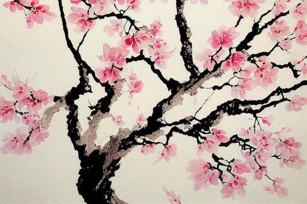 Arbre de sakura aquarelle bel arbre de sakura rose aquarelle peint à la main