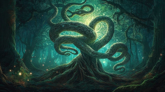 Un arbre avec un serpent dessus