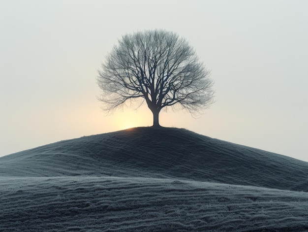 Photo un arbre seul sur une colline dans une autre saison photo minimaliste