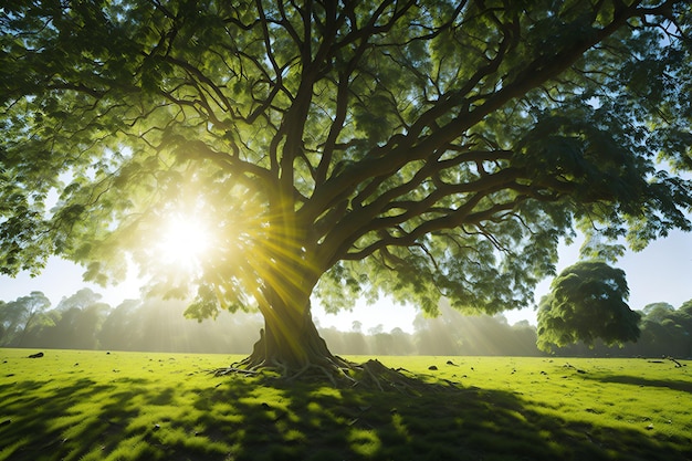 Un arbre avec le soleil qui brille à travers