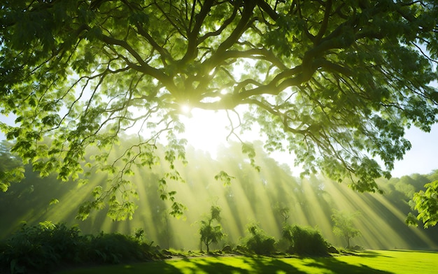 Un arbre avec le soleil qui brille à travers