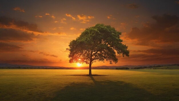 Un arbre solitaire au coucher du soleil