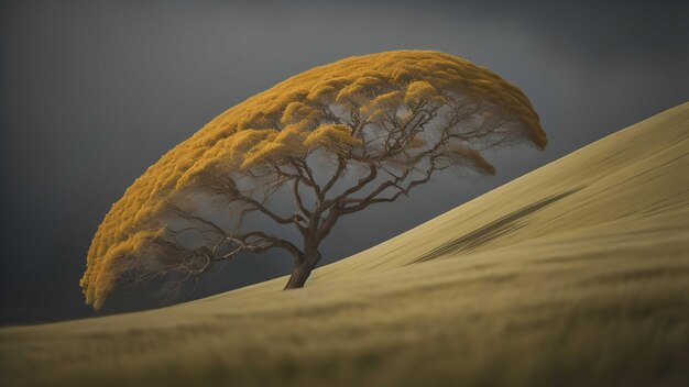 Photo arbre solitaire au milieu d'un champ de blé génératif ai