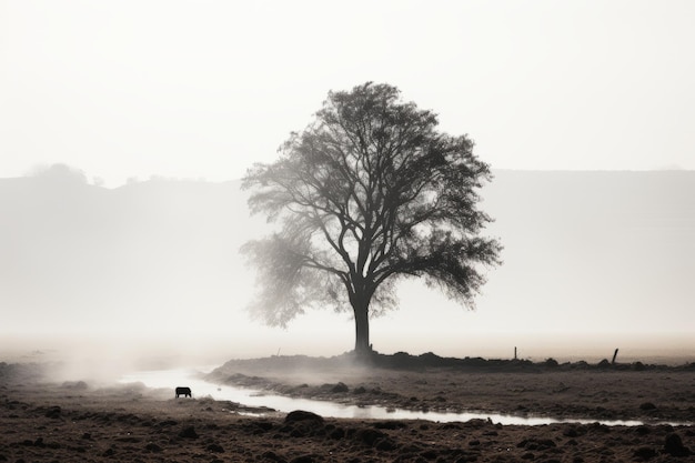 un arbre solitaire au milieu d'un champ