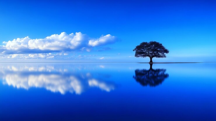 Photo un arbre solitaire au milieu d'une étendue d'eau