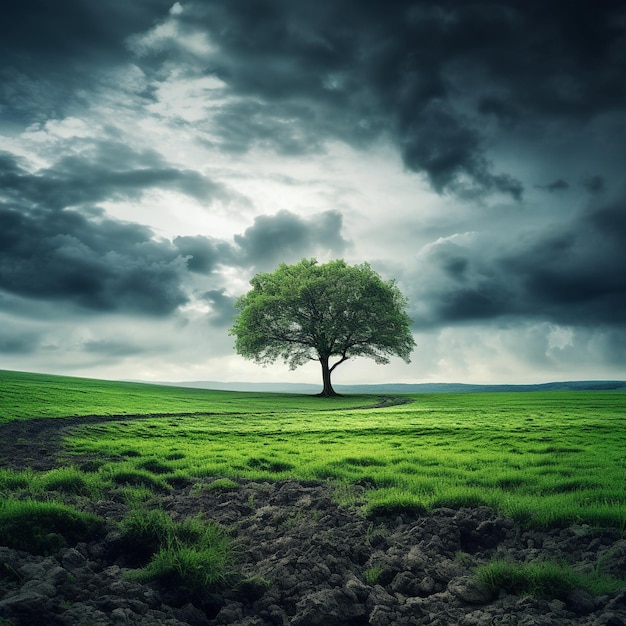 Un arbre solitaire sur un champ vert un arbre isolé